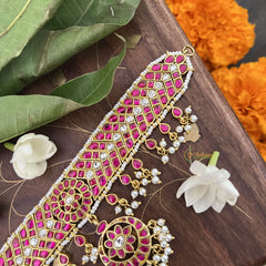 Vriksham Designer Cross RedFloral Pendant Kundan Jadau Neckpiece-Pearl-J3373