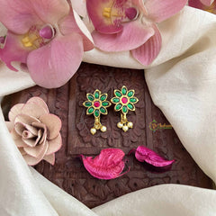 Vriksham Classic Sunflower Style Kundan Jadau Press Bugadi-Red Green-Pearls-J3779