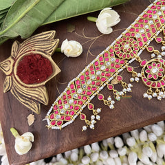 Vriksham Designer Cross RedFloral Pendant Kundan Jadau Neckpiece-Pearl-J3373