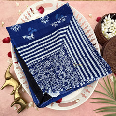 Vriksham Dark Blue With Printed Cotton Mulmul Saree-VS4608