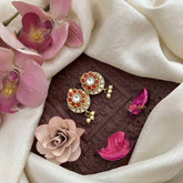 Vriksham Chand Bali  Style Kundan Jadau Press Bugadi-Orange White-Pearls-J3786