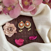 Vriksham Chand Bali  Style Kundan Jadau Press Bugadi-Orange White-Pearls-J3786