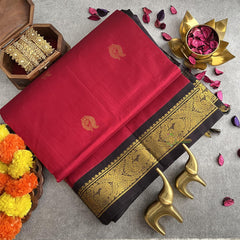 Maroon with Black Border Silk Cotton Saree-Handloom-VS4094