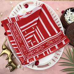 Vriksham White With Red Printed Border Cotton Mulmul Saree-VS4603