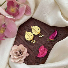 Vriksham Chand Bali  Style Kundan Jadau Press Bugadi-Orange White-Pearls-J3786