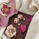 Vriksham Chand Bali Style Kundan Jadau Press Bugadi-Red White-Pearls-J3787