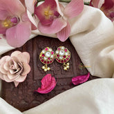 Vriksham Chand Bali Style Kundan Jadau Press Bugadi-Red White-Pearls-J3787