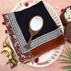 Vriksham Black With Half  Brown Floral Printed Cotton Mulmul Saree-VS4619