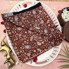 Vriksham Black With Half  Brown Floral Printed Cotton Mulmul Saree-VS4619