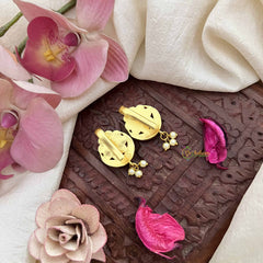 Vriksham Chand Bali Style Kundan Jadau Press Bugadi-Red White & Green-Pearls-J3788