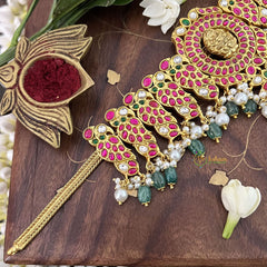 Vriksham Floral Style Peacock Kundan Jadau Short Neckpiece-Aqua Green Bead-J3382