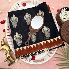 Vriksham Black With Printed & Brown Border Cotton Mulmul Saree-VS4617