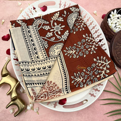 Vriksham Brown With Printed Cotton Mulmul Saree-VS4626