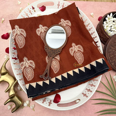 Vriksham Reddish Brown & Trangular Patterns With black Border Cotton Mulmul Saree VS4611