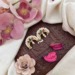 Vriksham Half Moon Style Maharashtrian Kundan Jadau Press Bugadi-Red Green & White-Rice Pearls-J3792