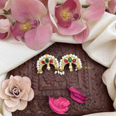 Vriksham Half Moon Style Maharashtrian Kundan Jadau Press Bugadi-Red Green & White-Rice Pearls-J3792