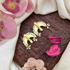 Vriksham Half Moon Style Maharashtrian Kundan Jadau Press Bugadi-Red Green & White-Rice Pearls-J3792