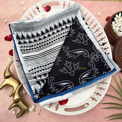 Vriksham White With Buddha Face Printed Cotton Mulmul Saree-VS4613