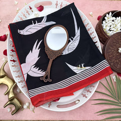 Vriksham Black With Parrot Printed Cotton Mulmul Saree-VS4612