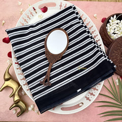 Vriksham Black & White Line Printed Cotton Mulmul Saree-VS4618