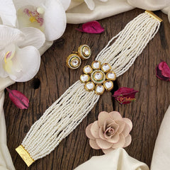 Vriksham Floral Royal Pearl and Kundan High Neck Choker-G16838