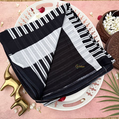 Vriksham Black & White Line Printed Cotton Mulmul Saree-VS4618