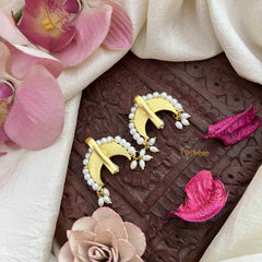 Vriksham Half Moon Style Maharashtrian Kundan Jadau Press Bugadi-White-Rice Pearls-J3791