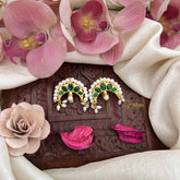 Vriksham Half Moon Style Maharashtrian Kundan Jadau Press Bugadi-Green-Rice Pearls-J3789