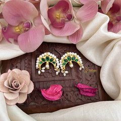 Vriksham Half Moon Style Maharashtrian Kundan Jadau Press Bugadi-Green-Rice Pearls-J3789