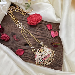 AD Stone Lakshmi with Dual Elephant Pendant Chain-Red Green-G15406