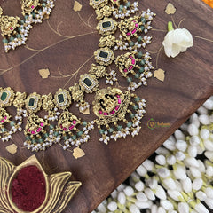 Vriksham Bridal Green Shade Lakshmi Style Kundan Jadau Long Choker-Pearl-J3389