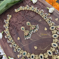 Vriksham Bridal Green Shade Lakshmi Style Kundan Jadau Long Choker-Pearl-J3389