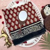 Vriksham Brown With Printed Black Border Cotton Mulmul Saree-VS4614