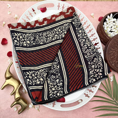 Vriksham Brown With Printed Black Border Cotton Mulmul Saree-VS4614