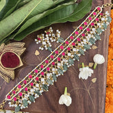 Vriksham Double Diva Line Choker Style Kundan Jadau Neckpiece-Red-Aqua Green Bead-J3437