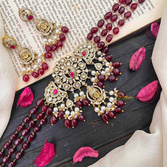 Victorian Diamond High Neck Choker-Maroon Bead-Vishnu-VV258