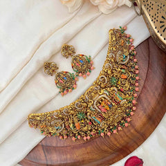 Vriksham Traditional Divine Perumal Enamel Guttapusulu Short Neckpiece-G21829