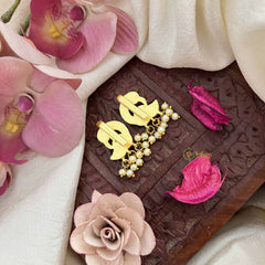 Vriksham Peacock Feather Style Kundan Jadau Press Bugadi-Green White-Pearls-J3795