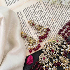 Victorian Diamond High Neck Choker-Maroon Bead-Vishnu-VV258