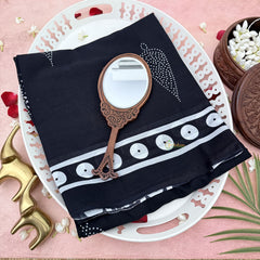 Vriksham Black With White Printed Cotton Mulmul Saree-VS4609