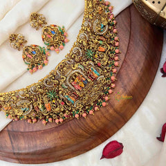 Vriksham Traditional Divine Perumal Enamel Guttapusulu Short Neckpiece-G21829