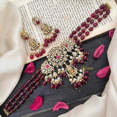 Victorian Diamond High Neck Choker-Maroon Bead-Vishnu-VV258