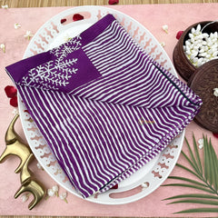 Vriksham Purple With Leaf Printed Cotton Mulmul Saree-VS4602