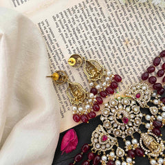 Victorian Diamond High Neck Choker-Maroon Bead-Vishnu-VV258