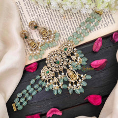 Green Bead Victorian Diamond Temple Choker-VV027