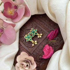 Vriksham Lotus Floral Style Kundan Jadau Press Bugadi-Green-Pearls-J3798