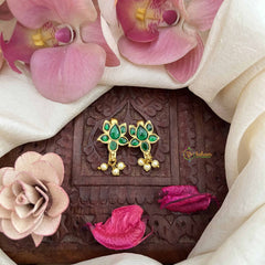 Vriksham Lotus Floral Style Kundan Jadau Press Bugadi-Green-Pearls-J3798