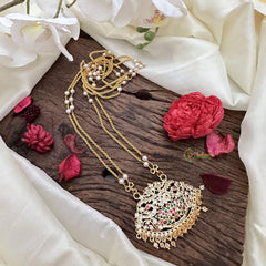 Elegant AD Stone Pendant Chain-Red Green-Golden Pearl-G15410