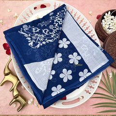 Vriksham Indigo Floral Printed Cotton Mulmul Saree-VS4600