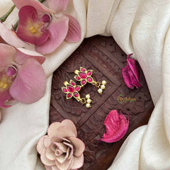 Vriksham Lotus Floral Style Kundan Jadau Press Bugadi-Red-Pearls-J3797